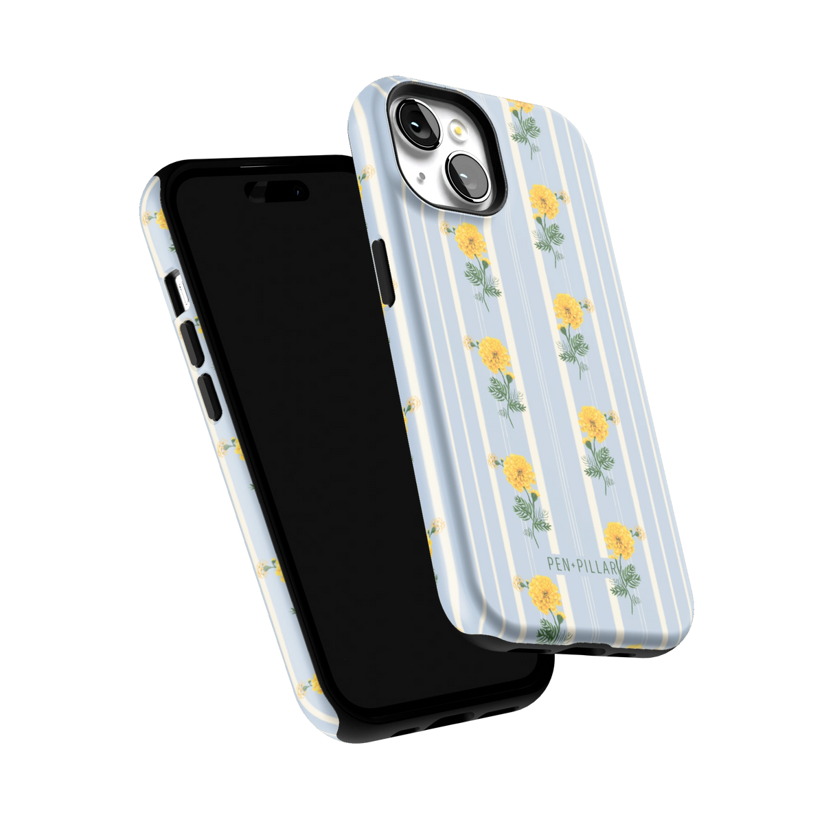 October Birth Month iPhone 15 case tilted to show the raised edges around the screen and camera
