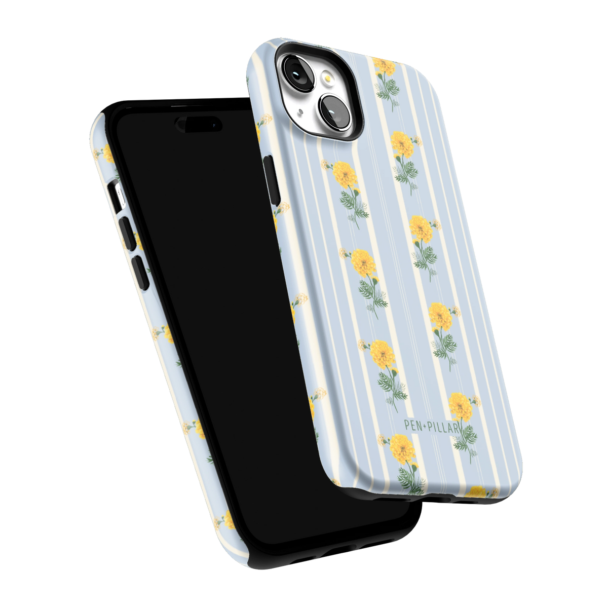October Birth Month iPhone 15 Plus case tilted to show the raised edges around the screen and camera