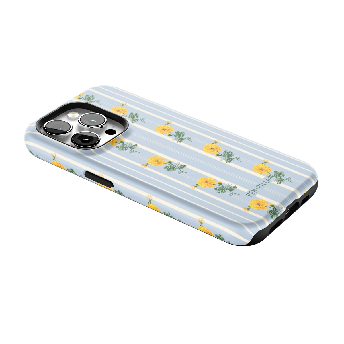 October Birth Month iPhone 15 Pro case lying at an angle, showing the side buttons and print wrapping the edges