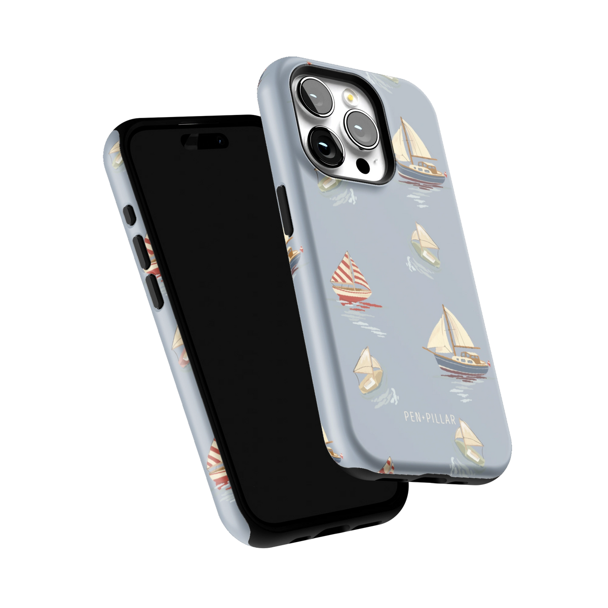 Harbor iPhone 15 Pro case tilted to show the raised edges around the screen and camera