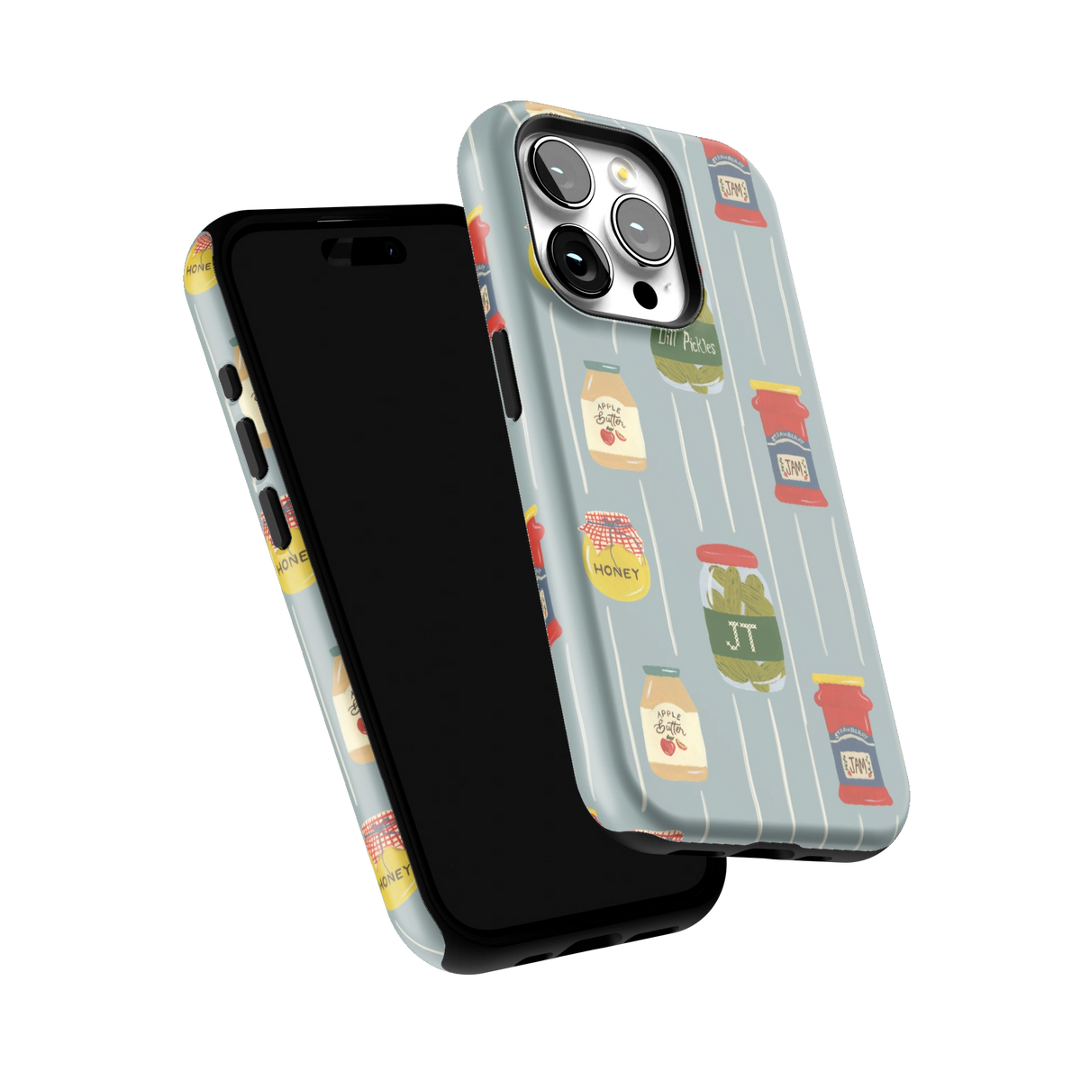 Preserves Personalized iPhone 15 Pro case tilted to show the raised edges around the screen and camera