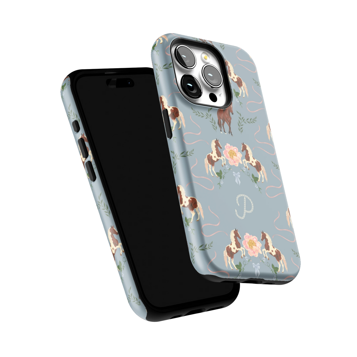 Prairie Personalized iPhone 15 Pro case tilted to show the raised edges around the screen and camera
