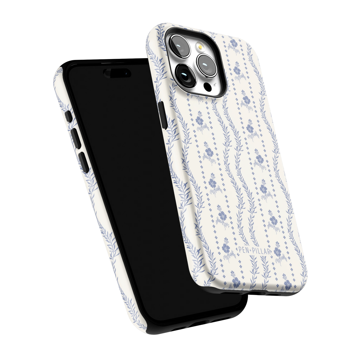 Riviera iPhone 15 Pro Max case tilted to show the raised edges around the screen and camera