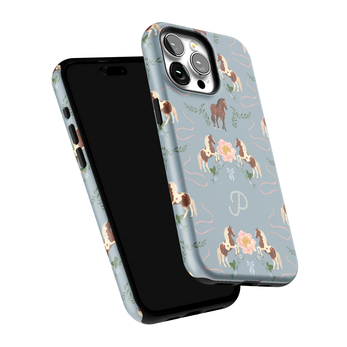 Prairie Personalized iPhone 15 Pro Max case tilted to show the raised edges around the screen and camera