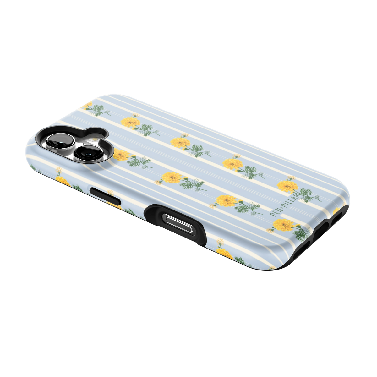 October Birth Month iPhone 16 case lying at an angle, showing the side buttons and print wrapping the edges