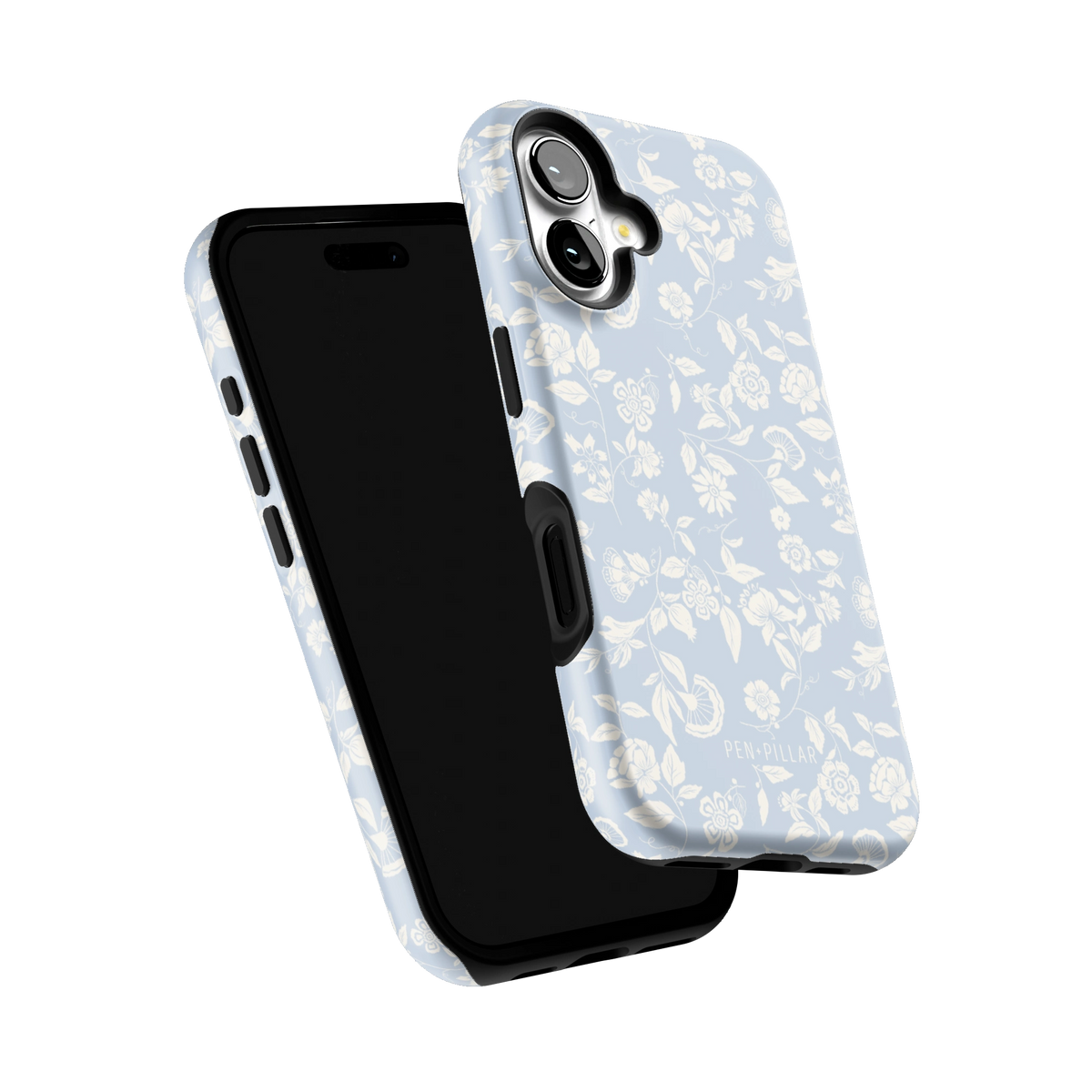 Spritz iPhone 16 case tilted to show the raised edges around the screen and camera