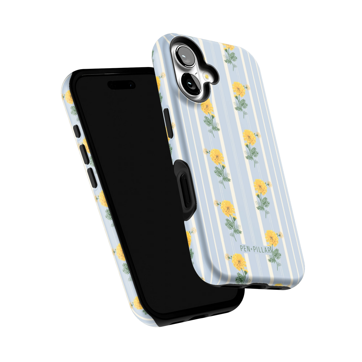 October Birth Month iPhone 16 case tilted to show the raised edges around the screen and camera