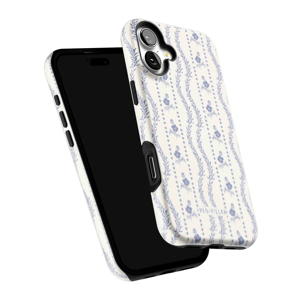 Riviera iPhone 16 Plus case tilted to show the raised edges around the screen and camera