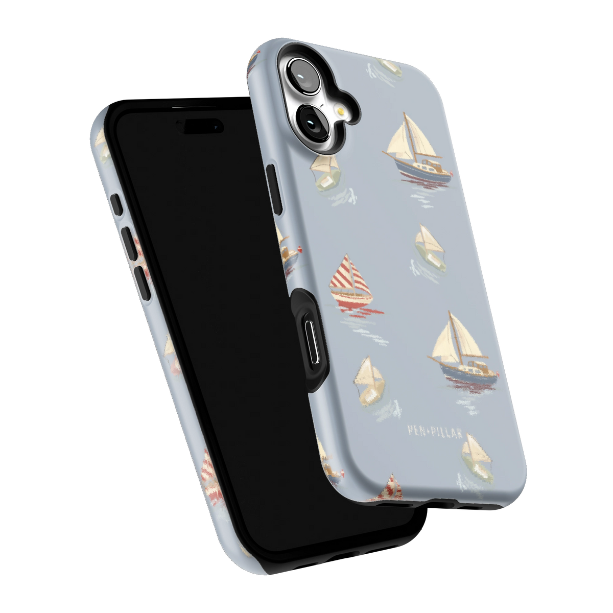 Harbor iPhone 16 Plus case tilted to show the raised edges around the screen and camera