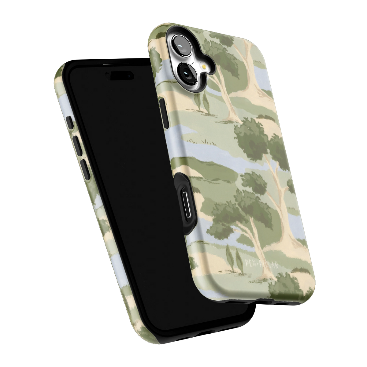 Orchard iPhone 16 Plus case tilted to show the raised edges around the screen and camera