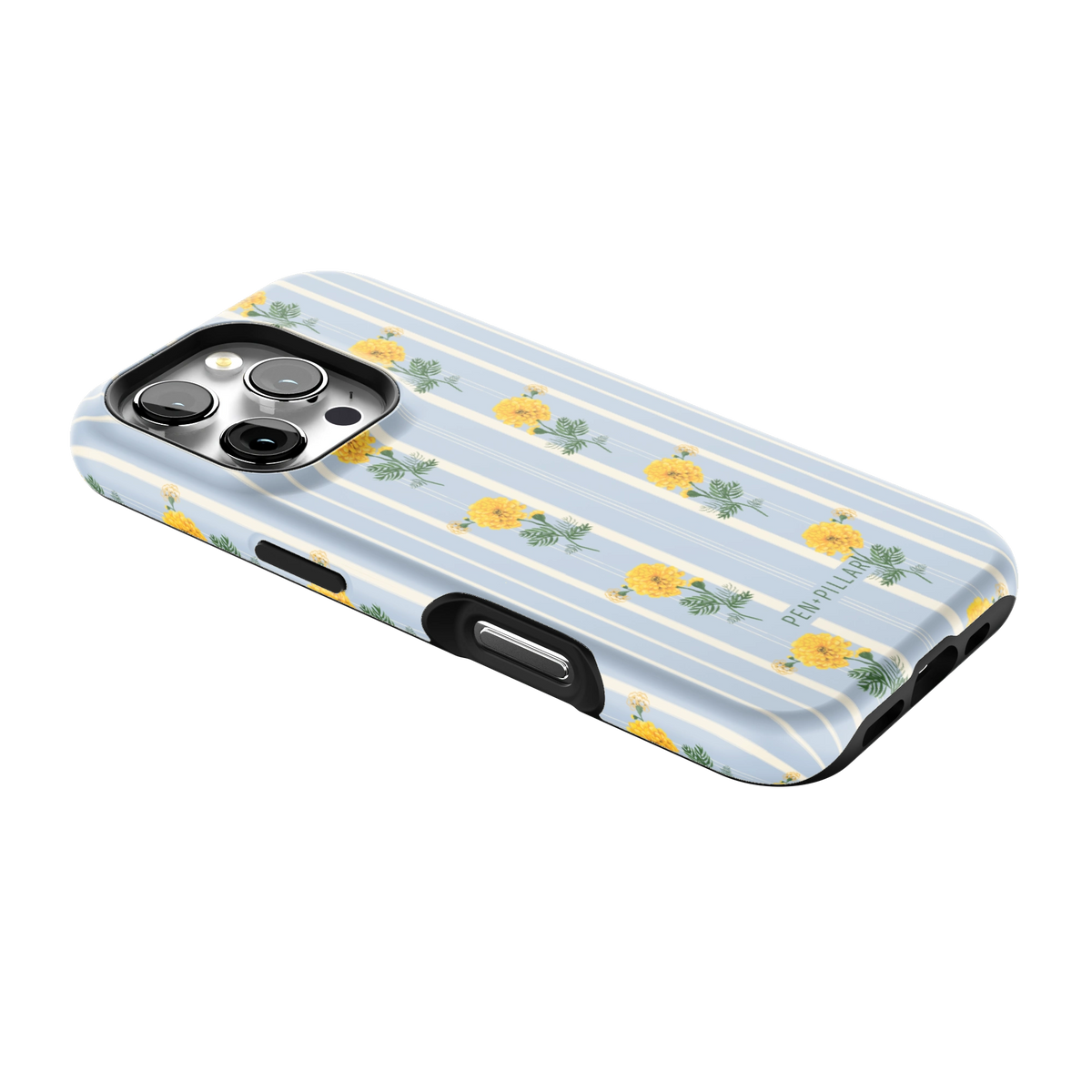 October Birth Month iPhone 16 Pro case lying at an angle, showing the side buttons and print wrapping the edges