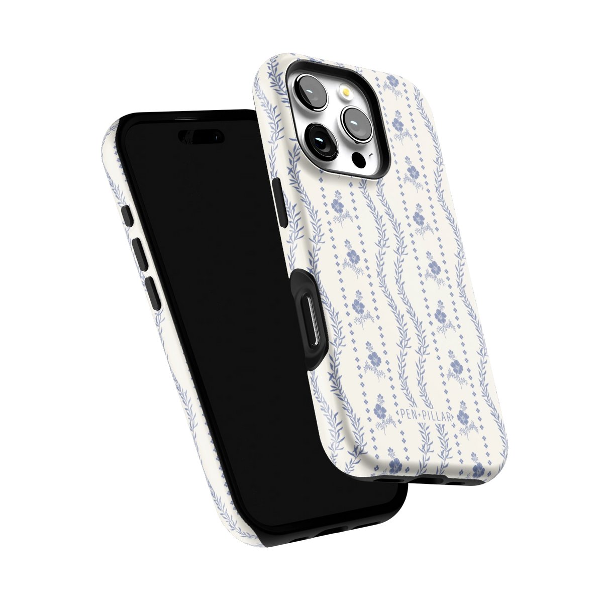 Riviera iPhone 16 Pro case tilted to show the raised edges around the screen and camera