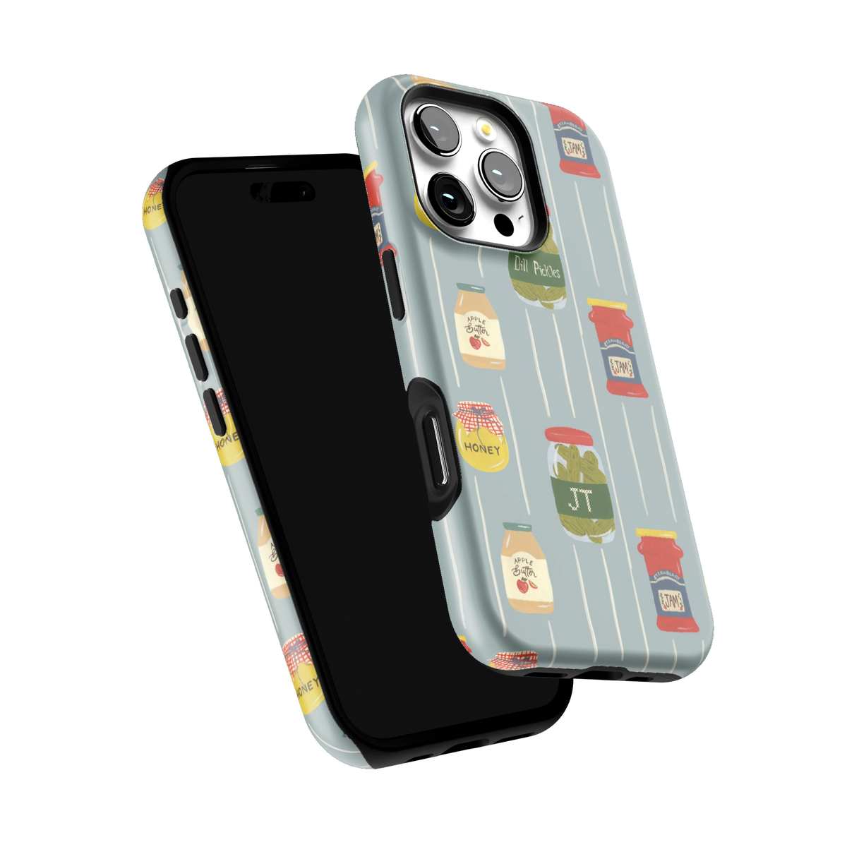 Preserves Personalized iPhone 16 Pro case tilted to show the raised edges around the screen and camera
