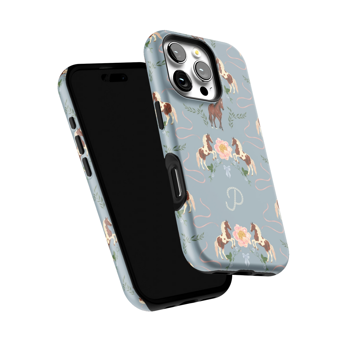 Prairie Personalized iPhone 16 Pro case tilted to show the raised edges around the screen and camera