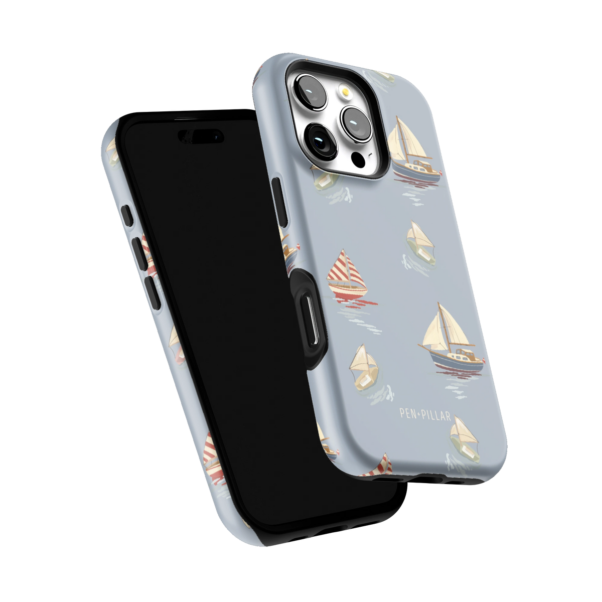 Harbor iPhone 16 Pro case tilted to show the raised edges around the screen and camera