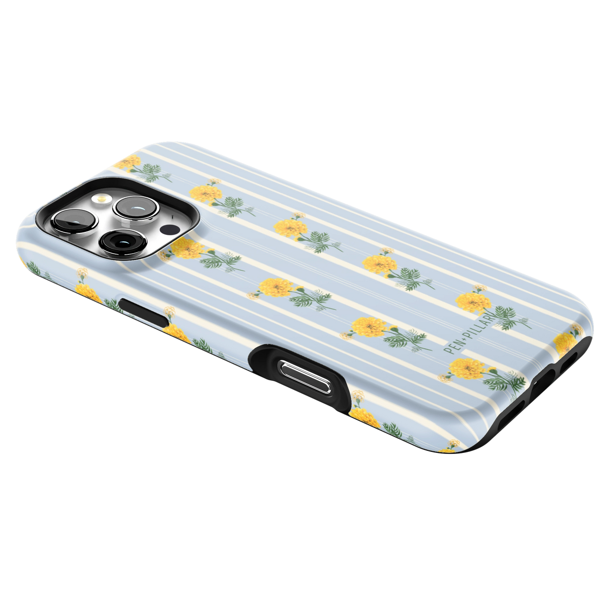October Birth Month iPhone 16 Pro Max case lying at an angle, showing the side buttons and print wrapping the edges