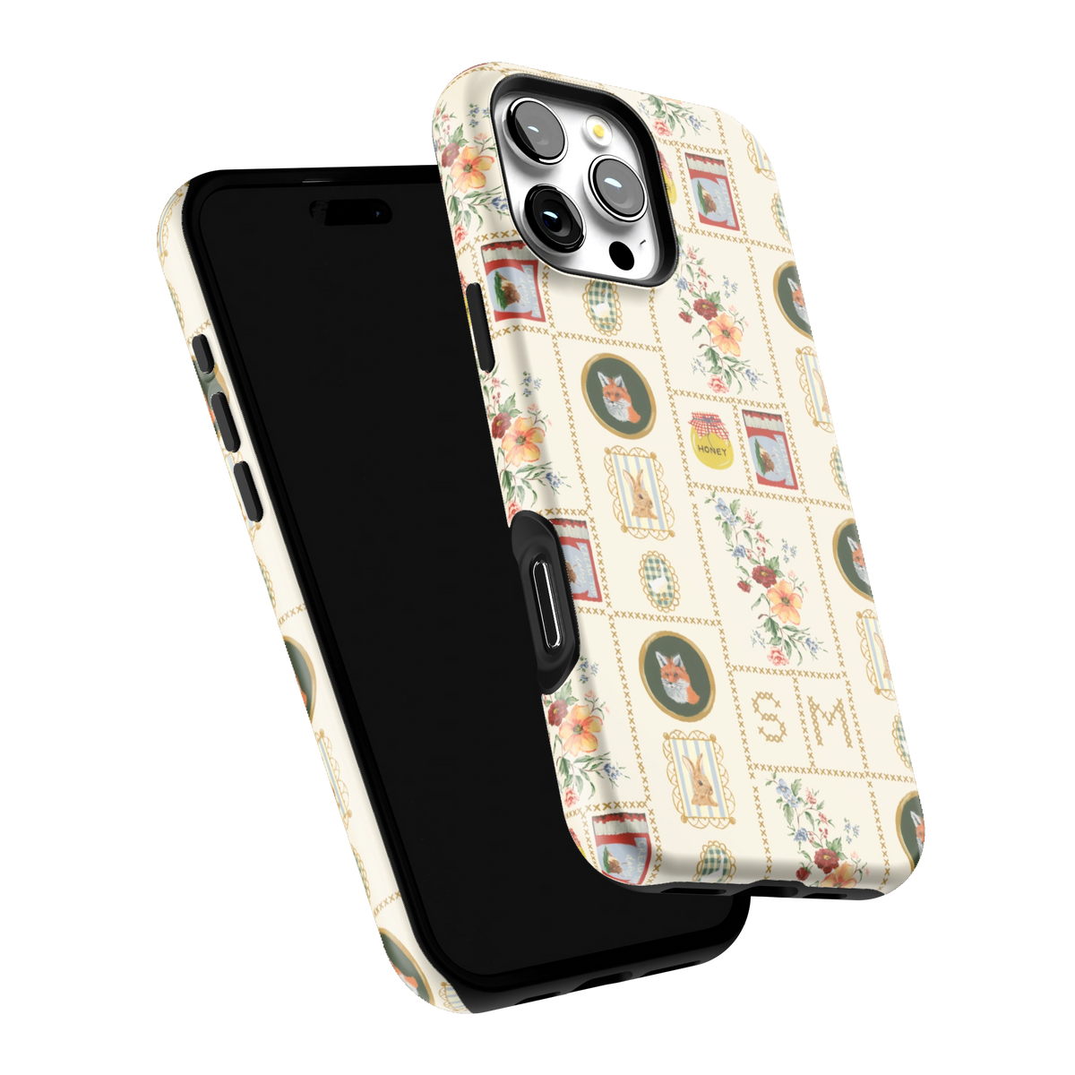 Sampler Personalized iPhone 16 Pro Max case tilted to show the raised edges around the screen and camera