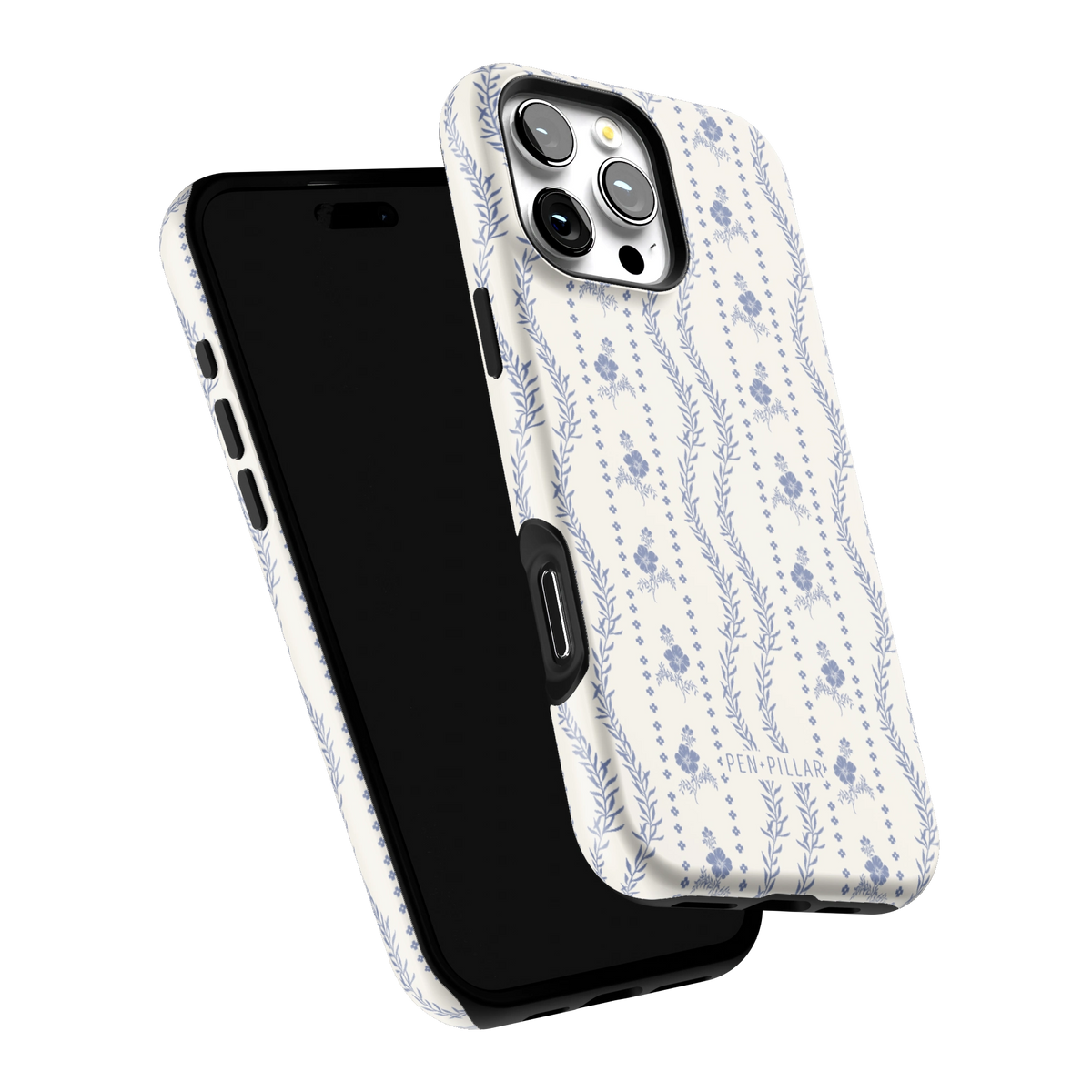 Riviera iPhone 16 Pro Max case tilted to show the raised edges around the screen and camera