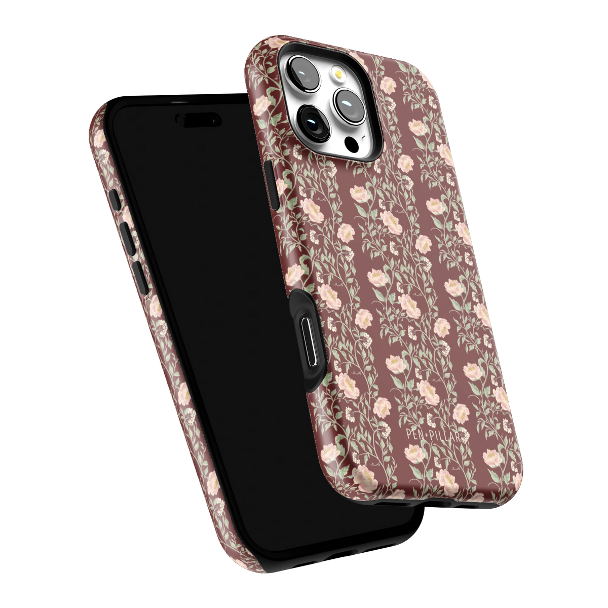 Thicket iPhone 16 Pro Max case tilted to show the raised edges around the screen and camera