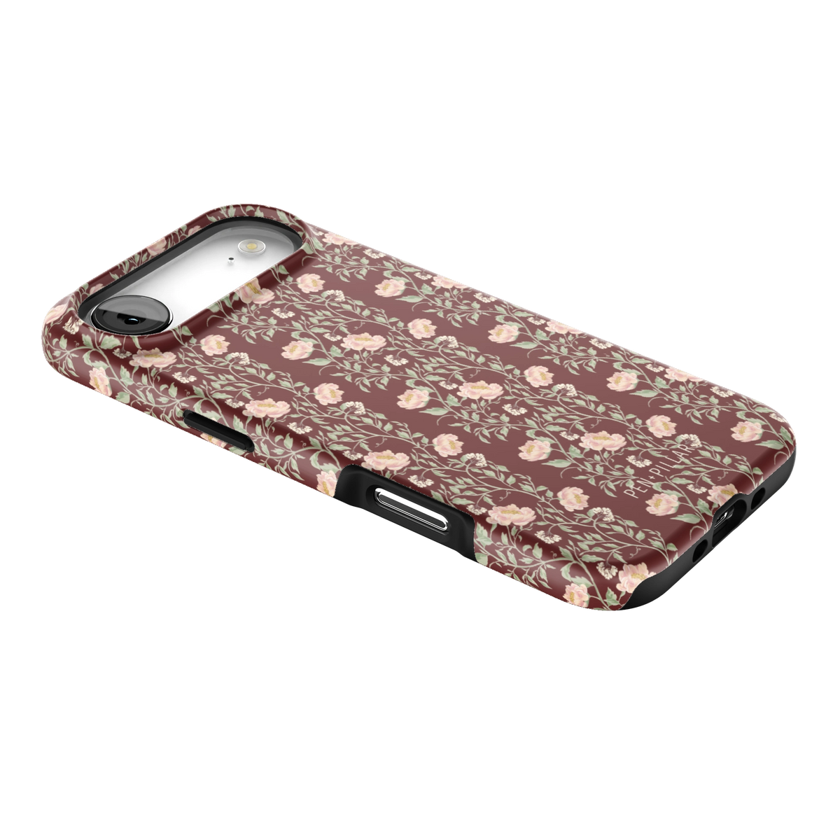 Thicket iPhone 17 Air case lying at an angle, showing the side buttons and print wrapping the edges