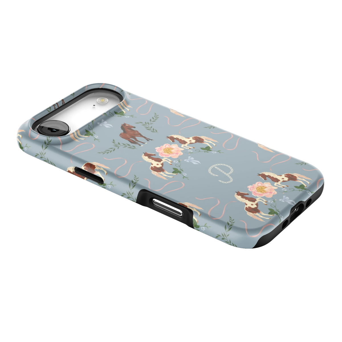 Prairie Personalized iPhone 17 Air case lying at an angle, showing the side buttons and print wrapping the edges