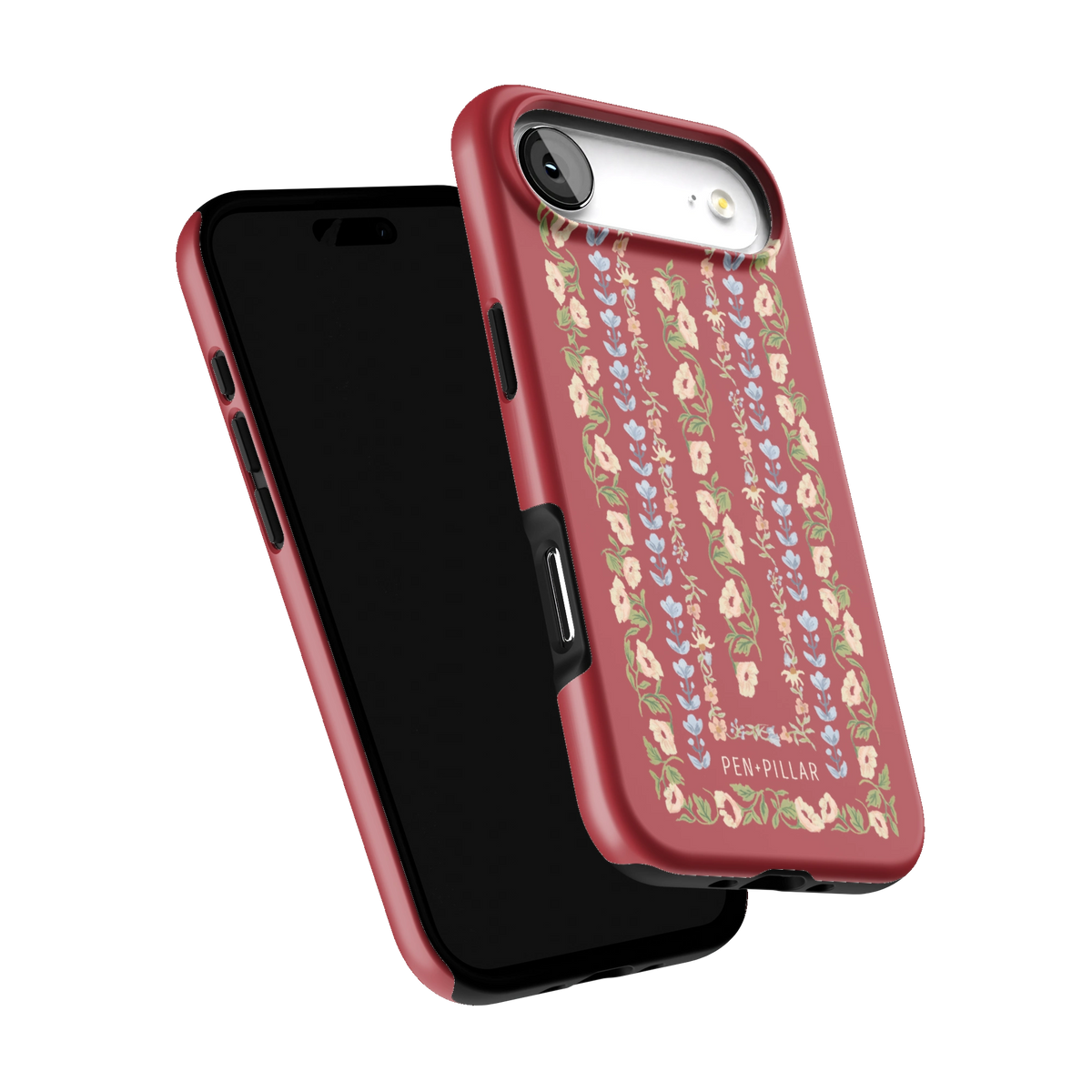 Fiona iPhone 17 Air case tilted to show the raised edges around the screen and camera