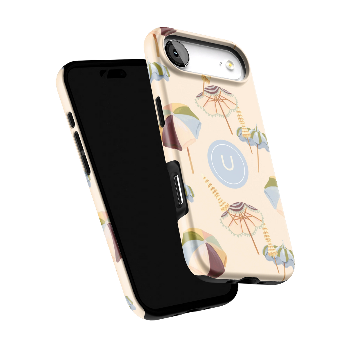 Umbrellas Personalized iPhone 17 Air case tilted to show the raised edges around the screen and camera