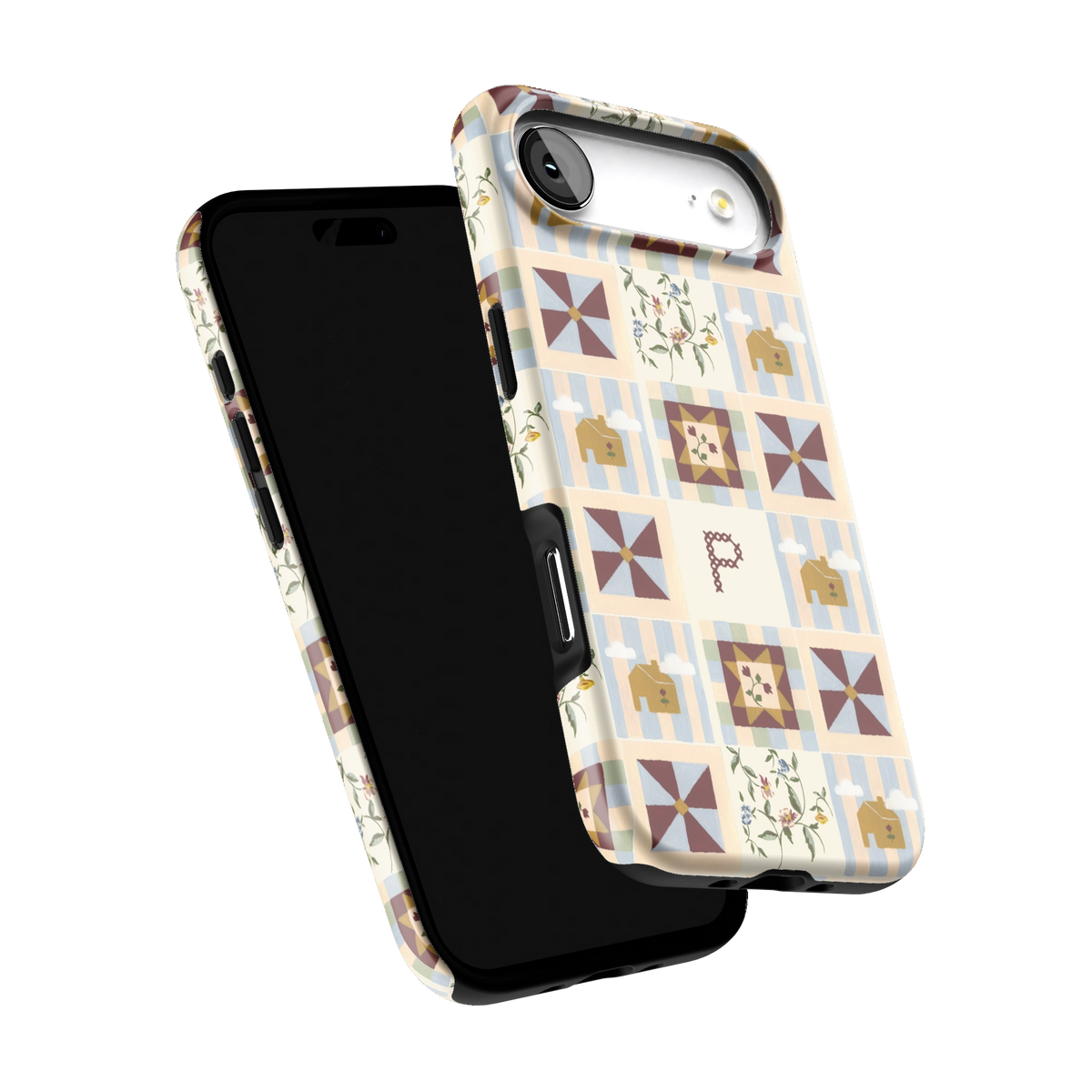Pinwheel Personalized iPhone 17 Air case tilted to show the raised edges around the screen and camera