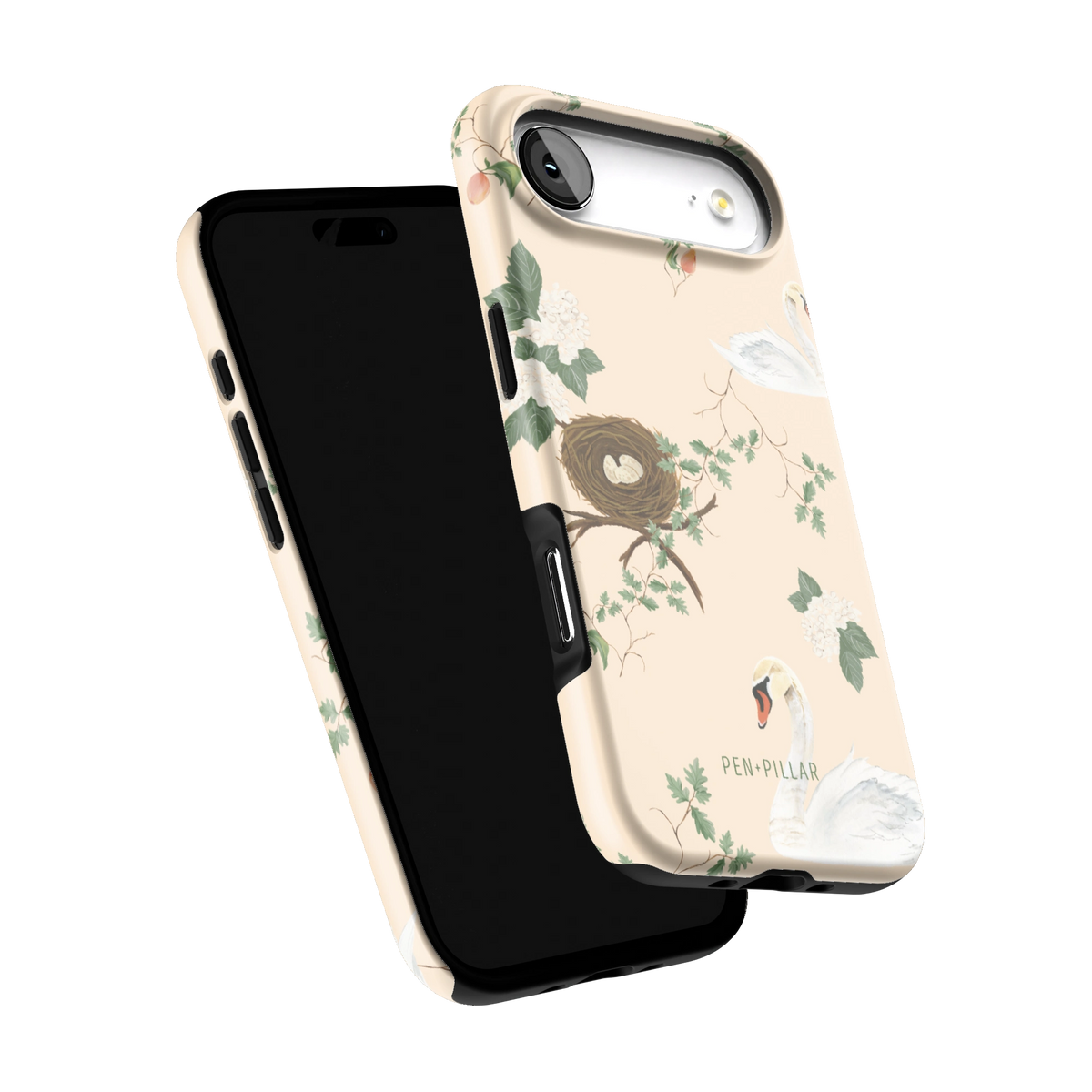 Swan Hollow iPhone 17 Air case tilted to show the raised edges around the screen and camera