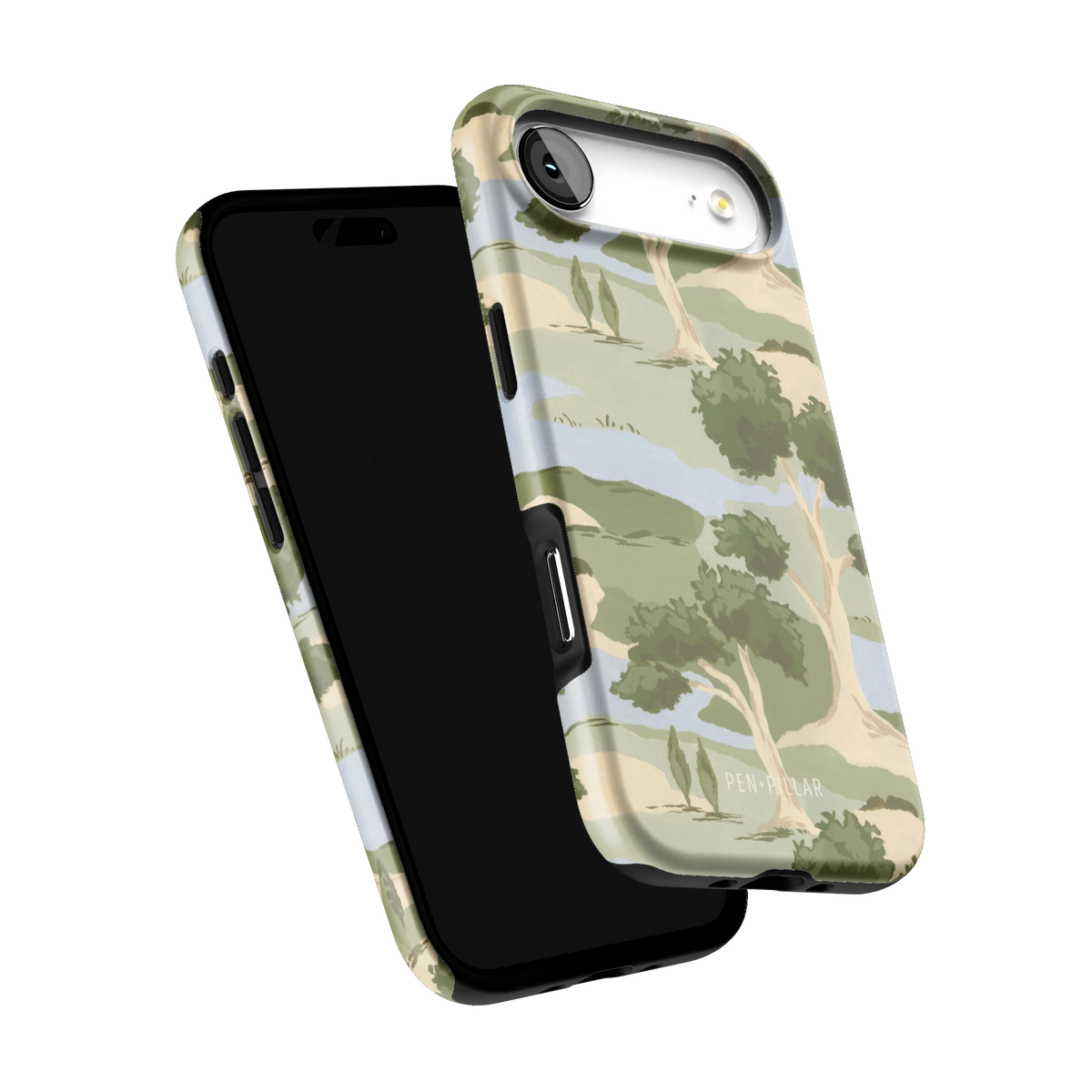 Orchard iPhone 17 Air case tilted to show the raised edges around the screen and camera