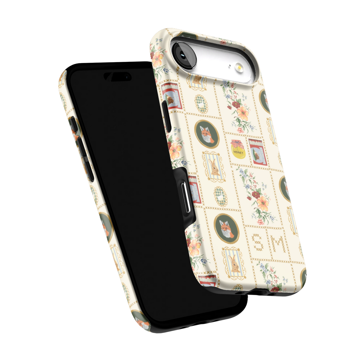 Sampler Personalized iPhone 17 Air case tilted to show the raised edges around the screen and camera