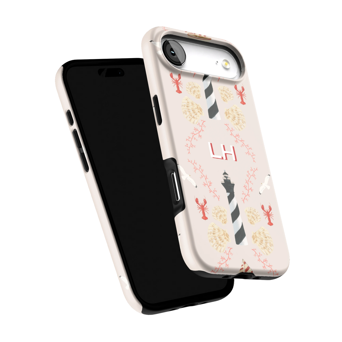 Lighthouse Personalized iPhone 17 Air case tilted to show the raised edges around the screen and camera
