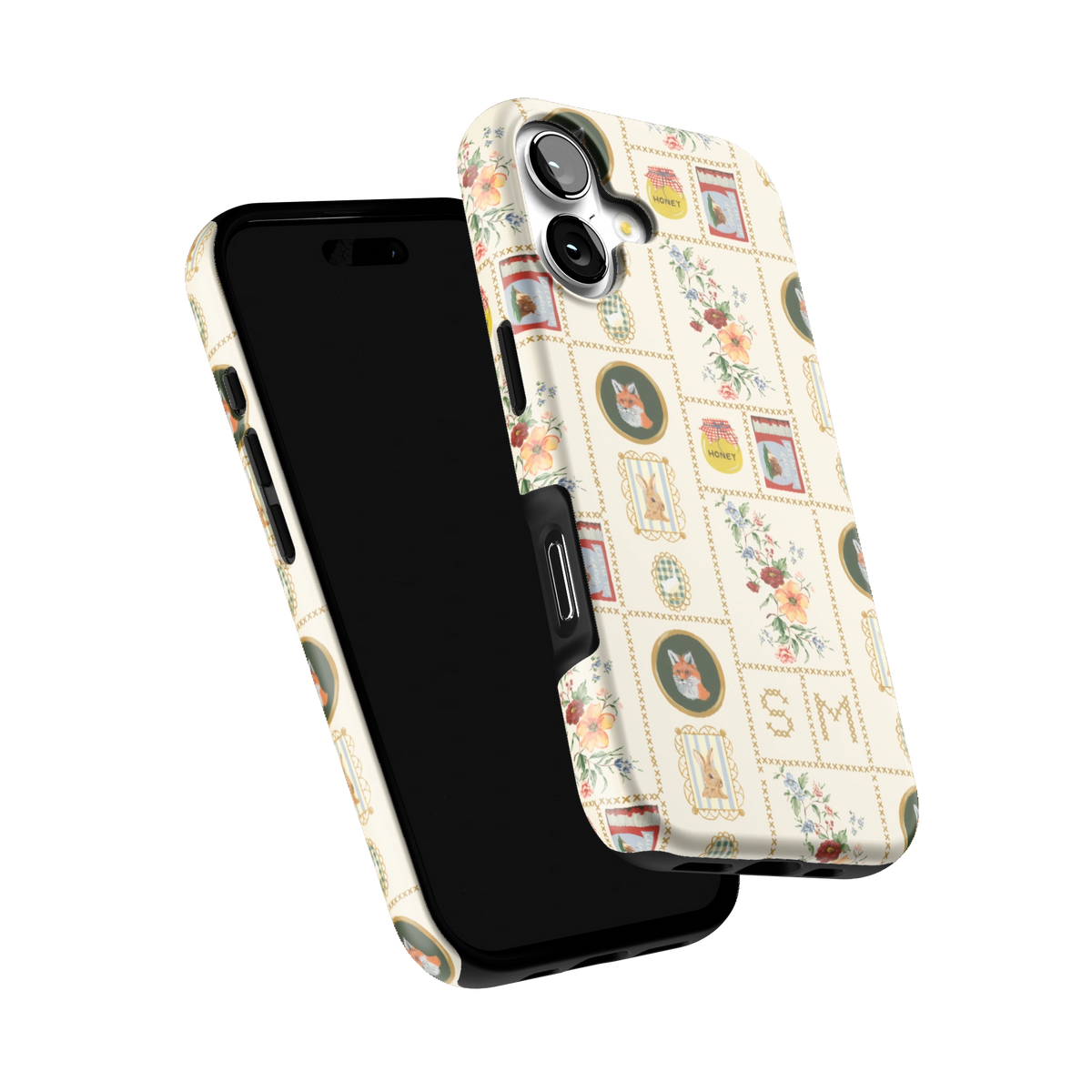 Sampler Personalized iPhone 17 case tilted to show the raised edges around the screen and camera