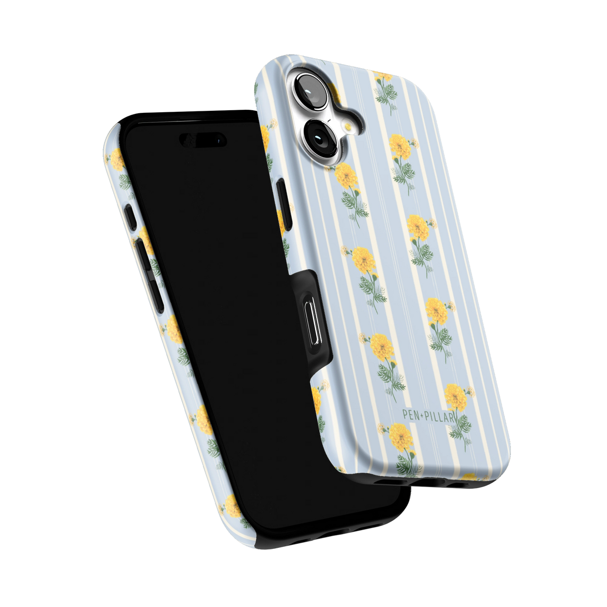 October Birth Month iPhone 17 case tilted to show the raised edges around the screen and camera