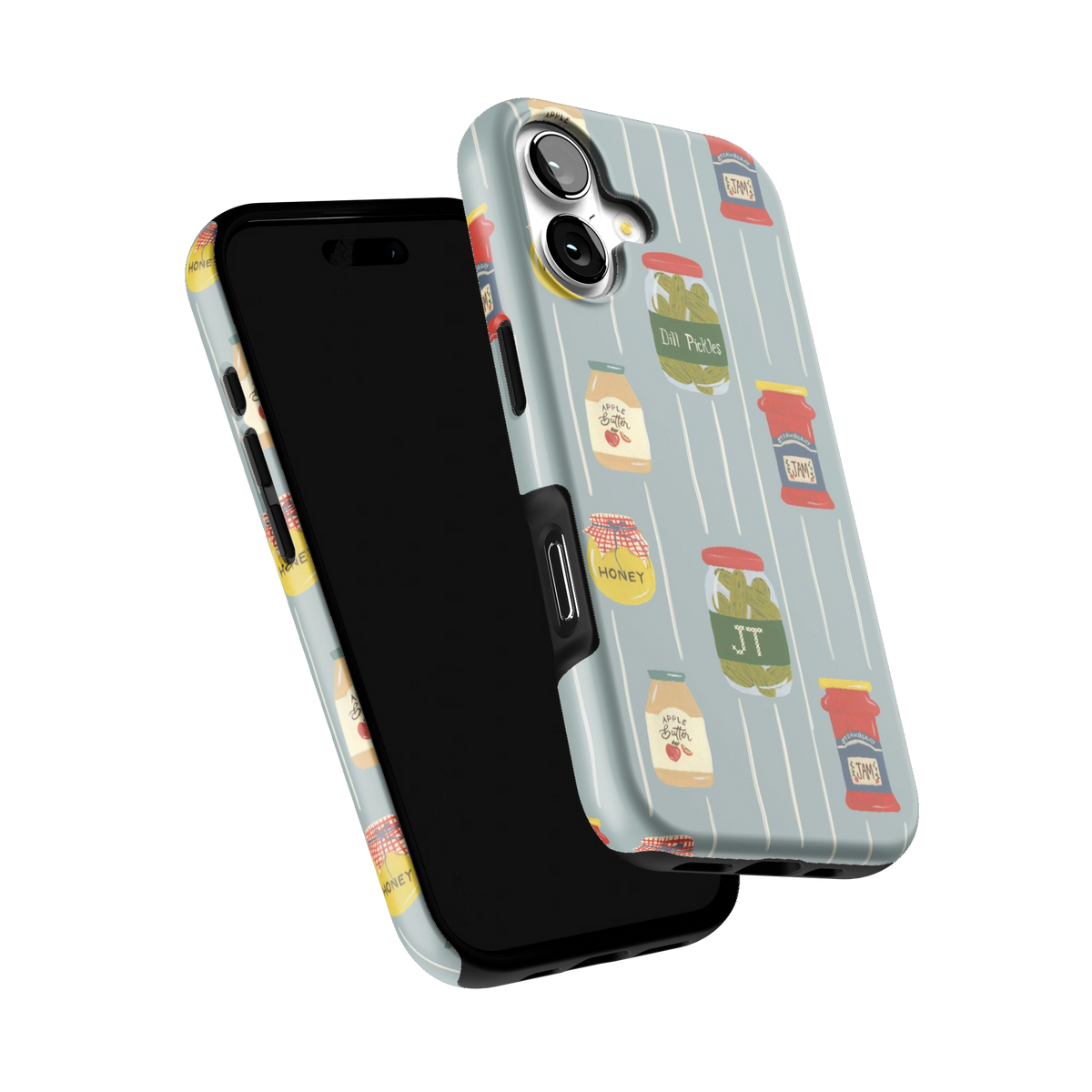 Preserves Personalized iPhone 17 case tilted to show the raised edges around the screen and camera