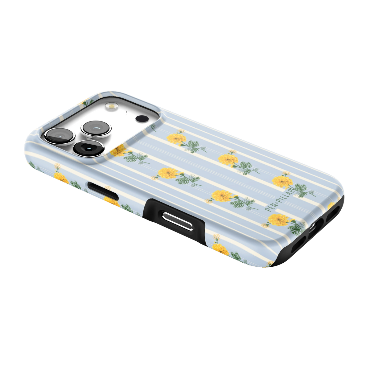 October Birth Month iPhone 17 Pro case lying at an angle, showing the side buttons and print wrapping the edges