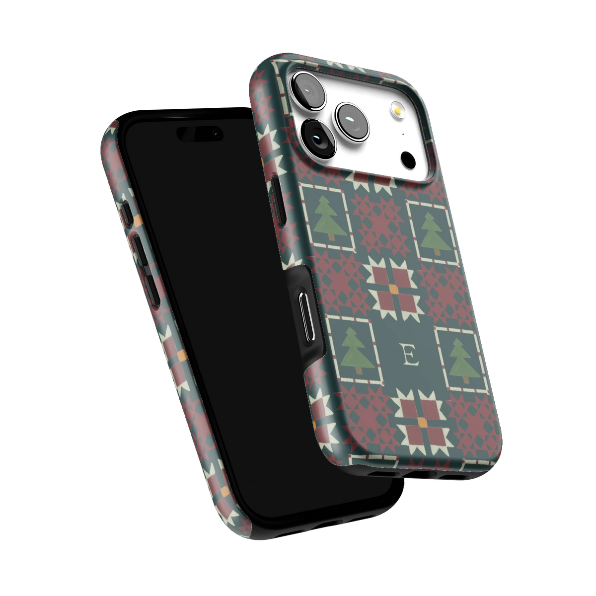 Evergreen Personalized iPhone 17 Pro case tilted to show the raised edges around the screen and camera