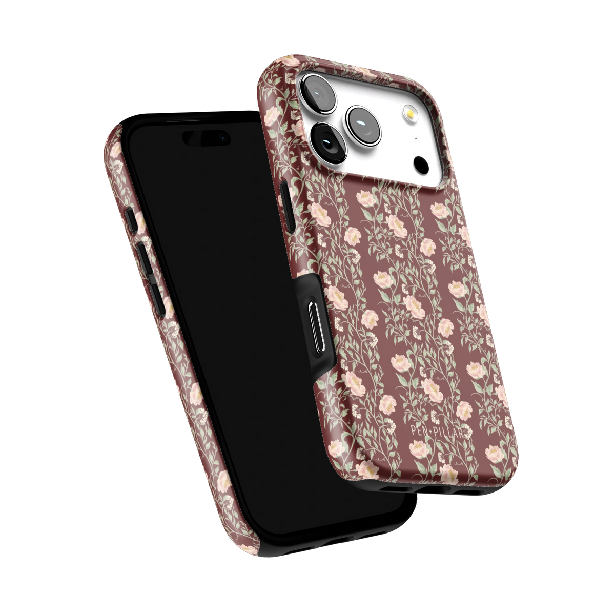 Thicket iPhone 17 Pro case tilted to show the raised edges around the screen and camera