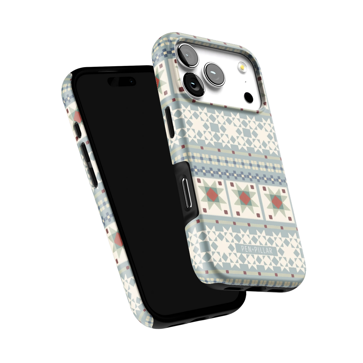 Winterberry iPhone 17 Pro case tilted to show the raised edges around the screen and camera