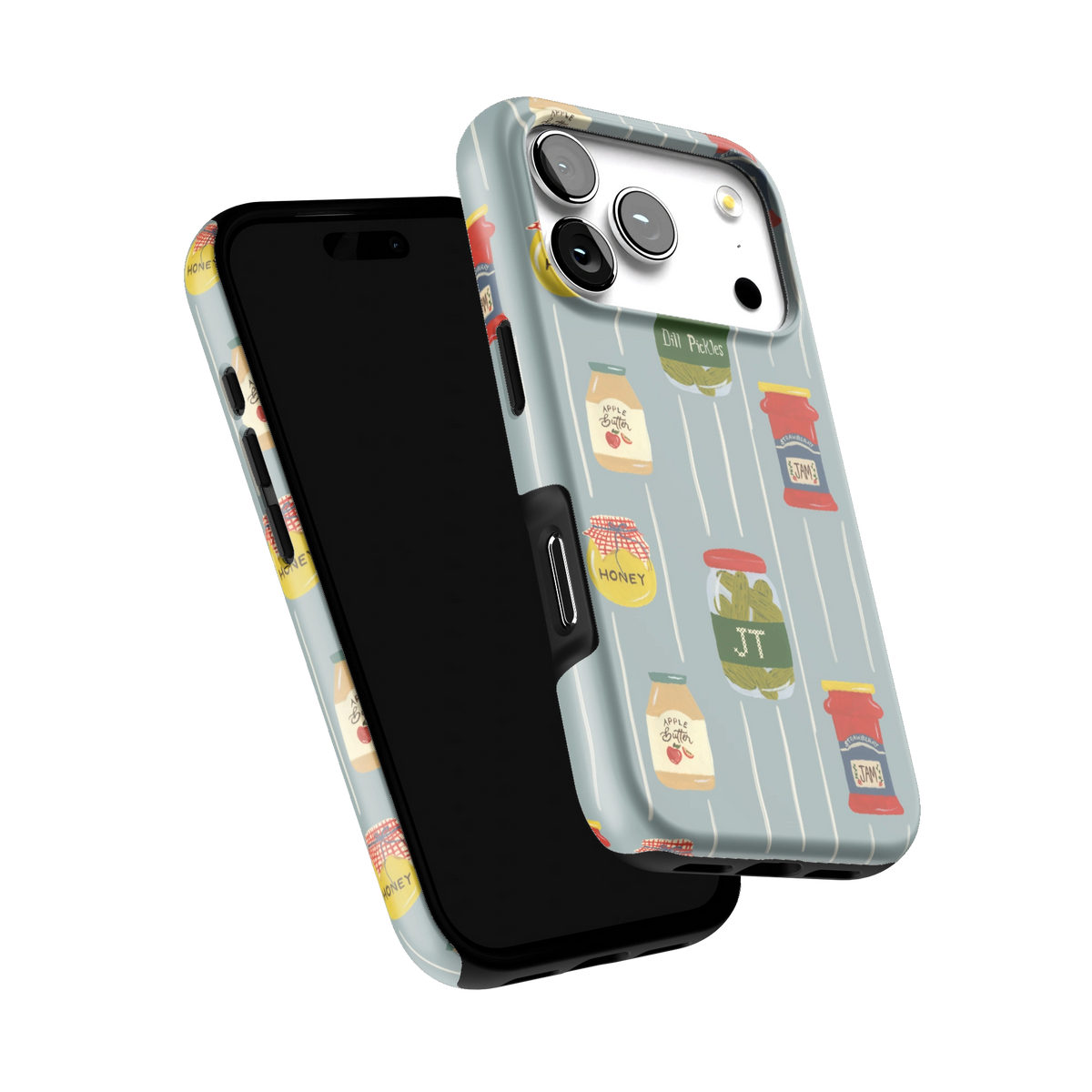 Preserves Personalized iPhone 17 Pro case tilted to show the raised edges around the screen and camera