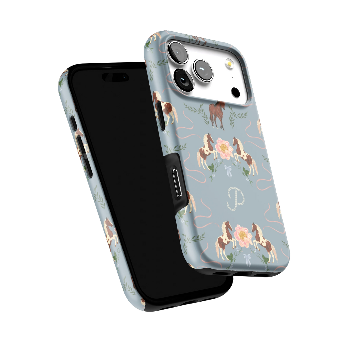 Prairie Personalized iPhone 17 Pro case tilted to show the raised edges around the screen and camera