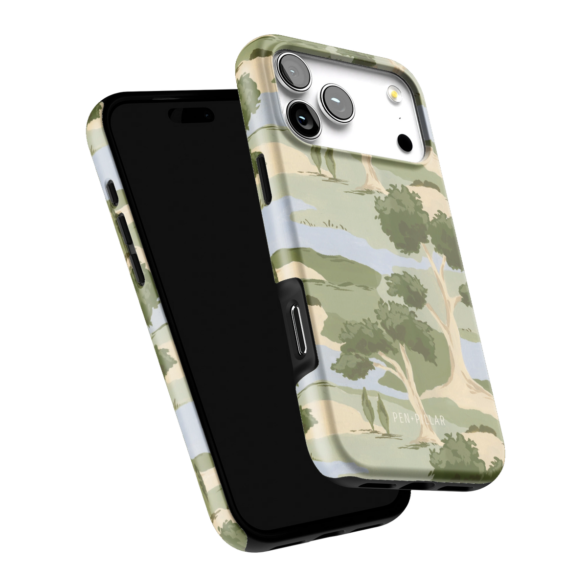 Orchard iPhone 17 Pro Max case tilted to show the raised edges around the screen and camera