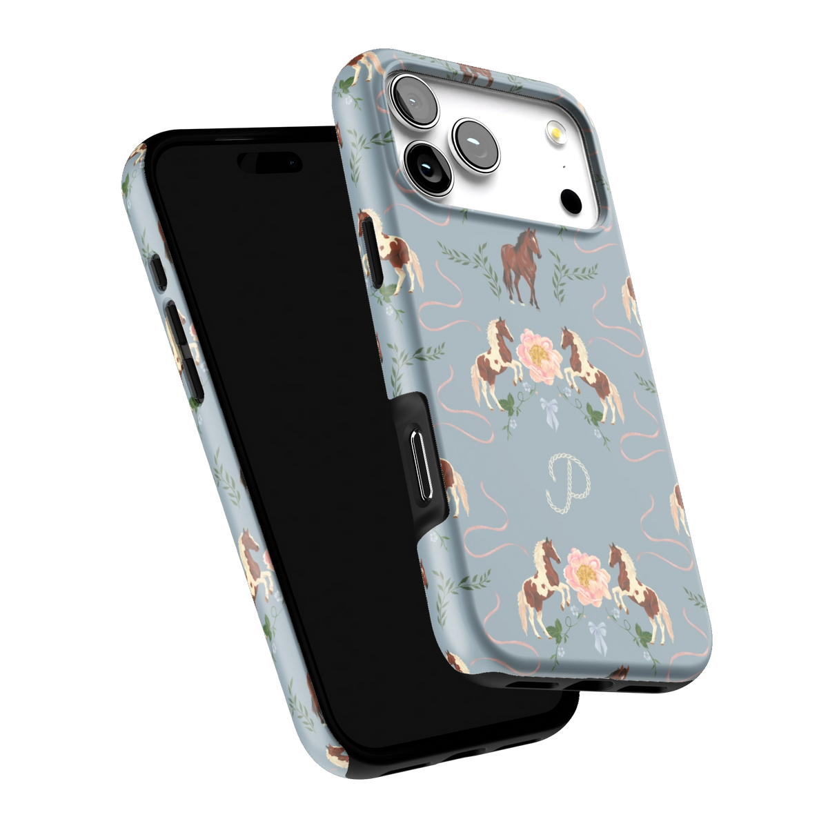 Prairie Personalized iPhone 17 Pro Max case tilted to show the raised edges around the screen and camera