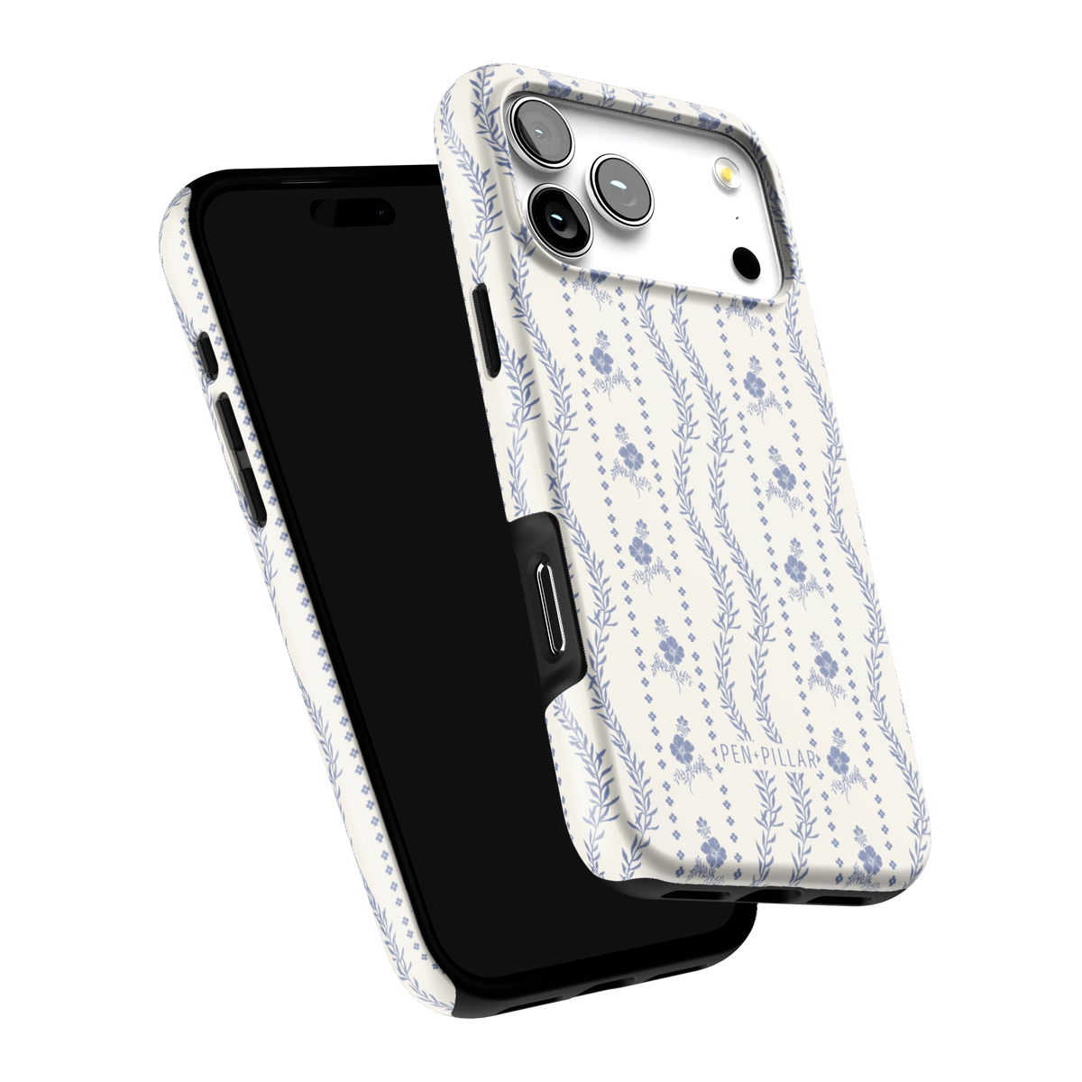 Riviera iPhone 17 Pro Max case tilted to show the raised edges around the screen and camera