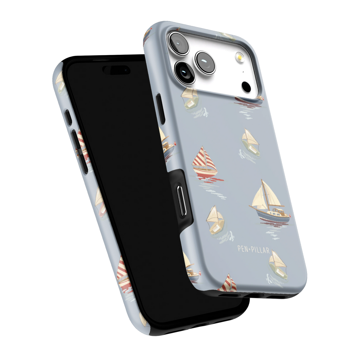 Harbor iPhone 17 Pro Max case tilted to show the raised edges around the screen and camera
