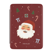 Santa Kindle case, front cover: a laughing Santa with candy canes on deep red