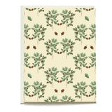 Acorns blank card featuring a repeating pattern of acorns and oak leaves on a cream background.