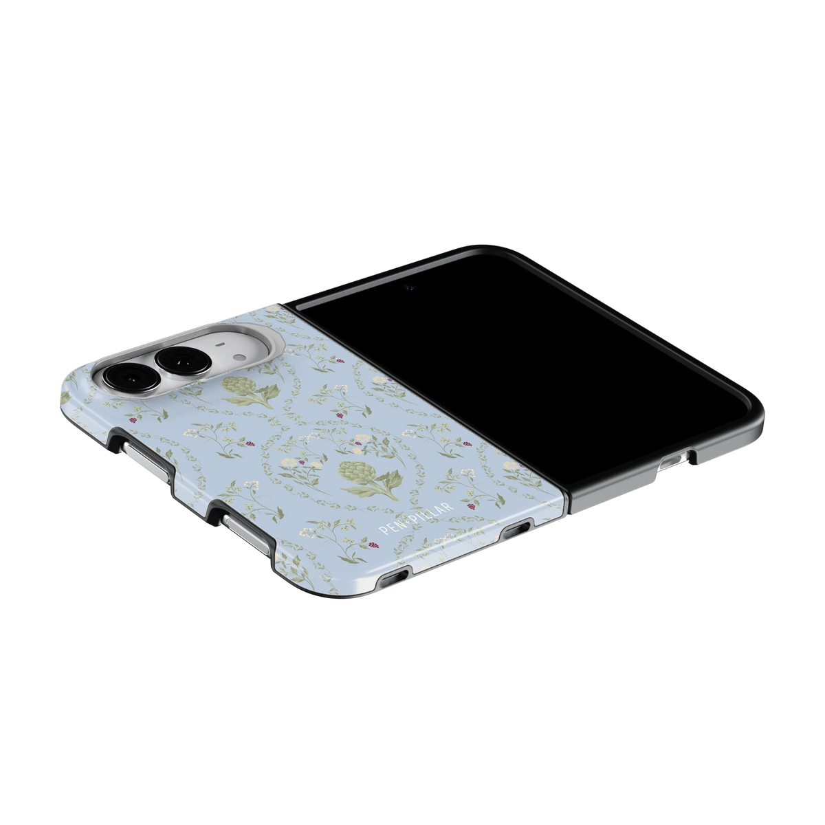 Artichoke iPhone 18 Duo case on an iPhone 18 Duo lying flat, unfolded