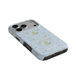 Artichoke iPhone case featuring a light blue background with floral patterns and a textured surface.