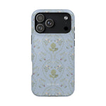 Artichoke iPhone case featuring a light blue background with floral patterns and a glossy finish.